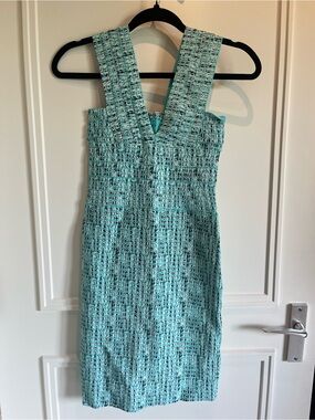 Bodycon Wrapped Sheath Dress Pixelated Aqua, Black & White Sz Small